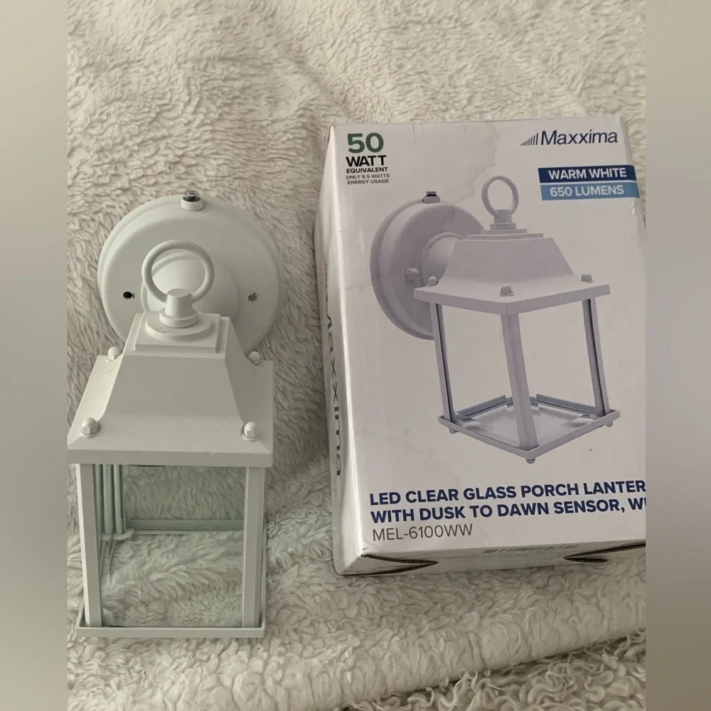 White LED Porch Lantern Dusk Dawn Sensor New Open Box 1 Light Porch Lights